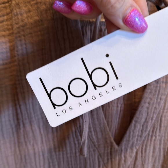 NWT bobi Cotton Brown midi dress with tie front and short sleeves - Picture 3 of 9